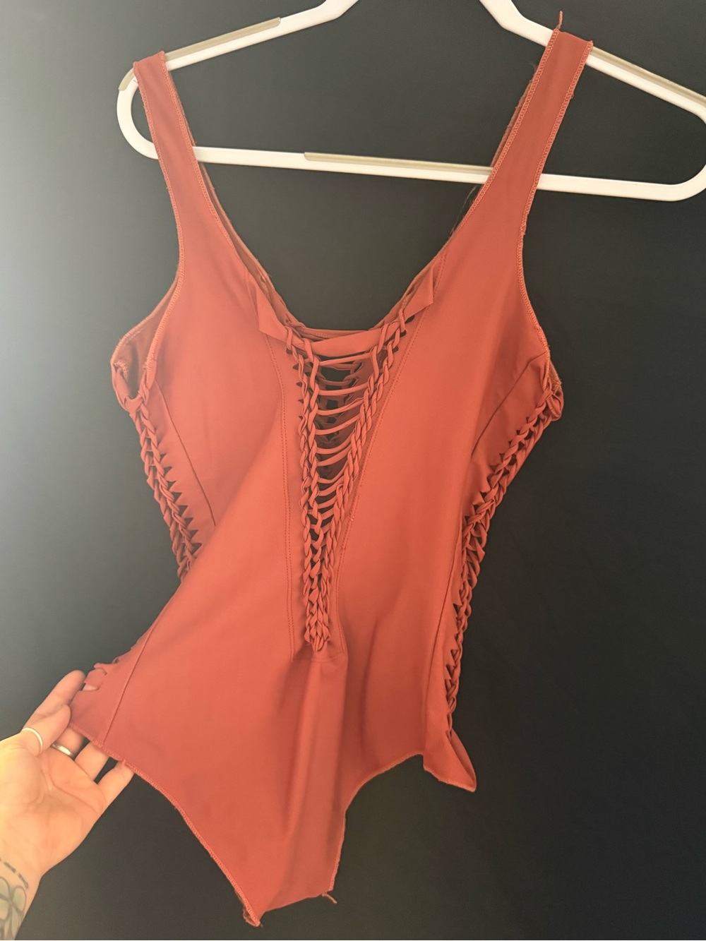 Braided Detail Rust One-Piece Swimsuit